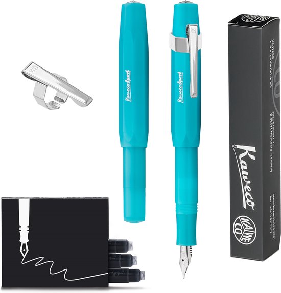 Kaweco - FROSTED SPORT BLUE BERRY Fountain Pen - Extra Breed - Oktogonal Clip Chrome - Doosje Vullingen