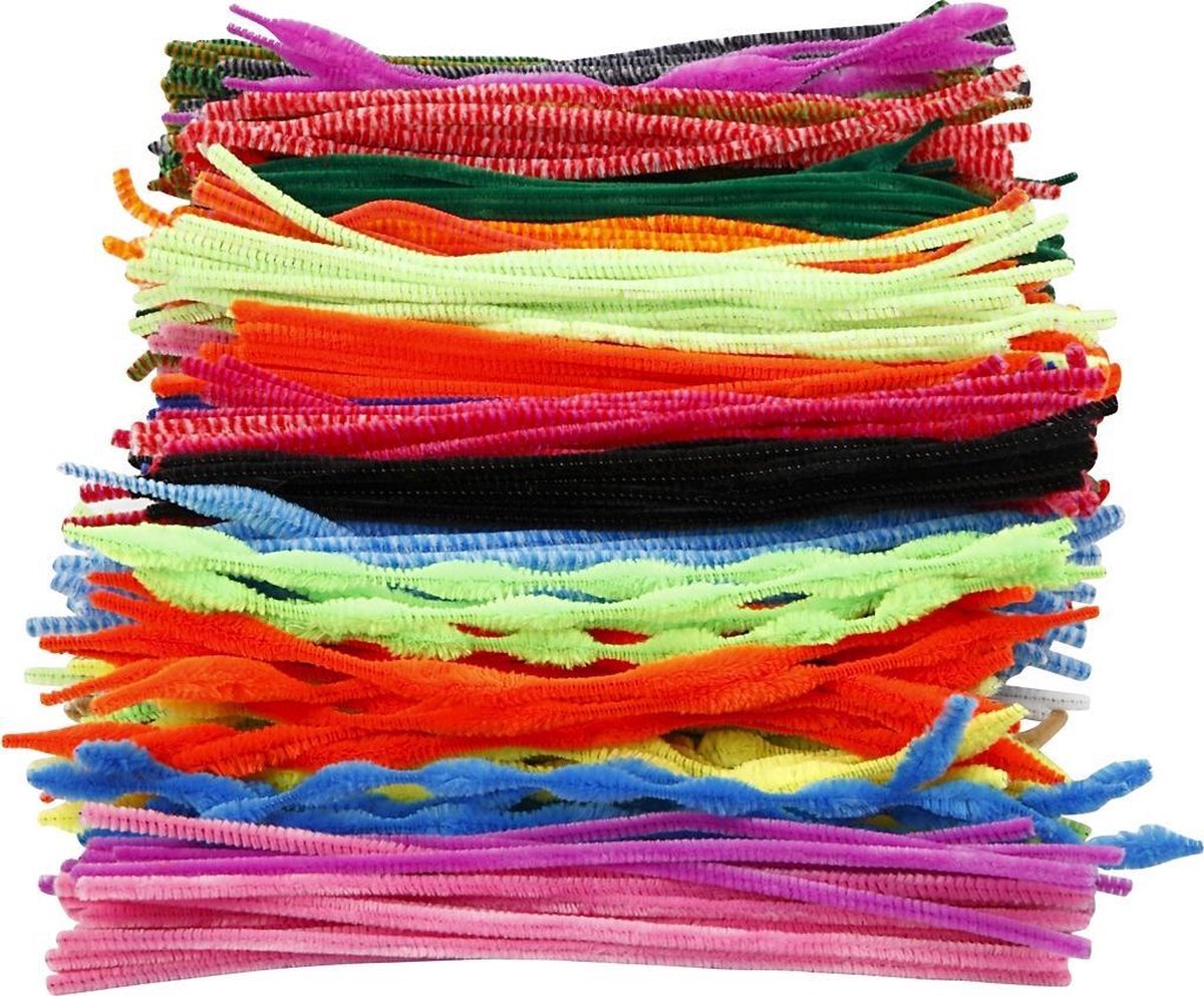 Creotime Chenille draad, dikte 5-12 mm, kleuren assorti, 500 assorti