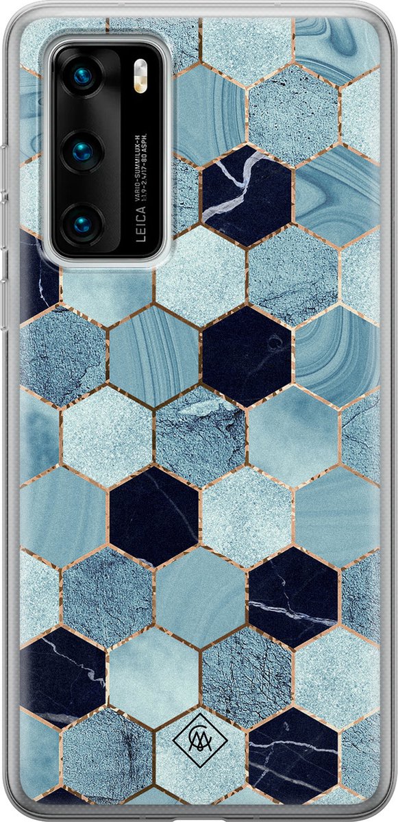 Huawei P40 hoesje - Blue cubes - Siliconen telefoonhoesje - TPU case - Blauw - Marmer - Casimoda