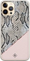 Casimoda® hoesje - Geschikt voor iPhone 12 Pro - Snake Print - Siliconen/TPU telefoonhoesje - Backcover - Slangenprint - Roze