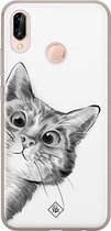 Casimoda® hoesje - Geschikt voor Huawei P20 Lite (2018) - Peekaboo - Siliconen/TPU - Soft Case - Zwart - Kat