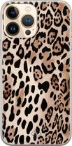 Casimoda® hoesje - Geschikt voor iPhone 13 Pro Max - Luipaard print bruin - Siliconen/TPU telefoonhoesje - Backcover - Luipaardprint - Bruin/beige