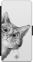 Casimoda® bookcase - Geschikt voor Samsung Galaxy S21 - Hoesje met pasjeshouder - Kat Kiekeboe - Grijs - Kunstleer