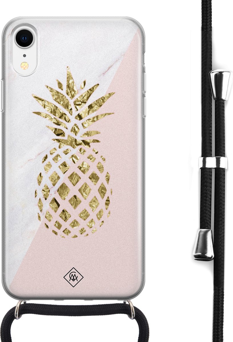 Casimoda® hoesje met koord - Geschikt voor iPhone XR - Ananas - Afneembaar koord - Siliconen/TPU - Roze