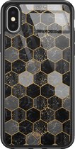 Casimoda® hoesje - Geschikt voor iPhone Xs - Hexagons Zwart - Luxe Hard Case Zwart - Backcover telefoonhoesje - Zwart