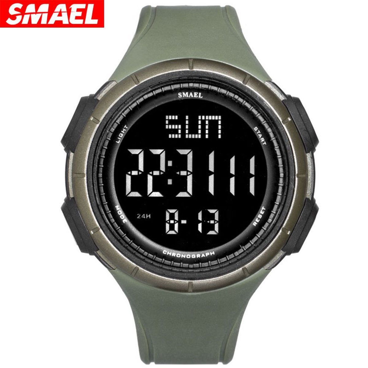 Digitaal Shockbestendig Horloge Zwart Groen | Smael | Waterdicht 5ATM | Glow in dark | Mud Master | Mudmaster | Shock | Licht | Rubberen band | 1618 | Timer | Eyecatcher | Master | kado | Cadeau