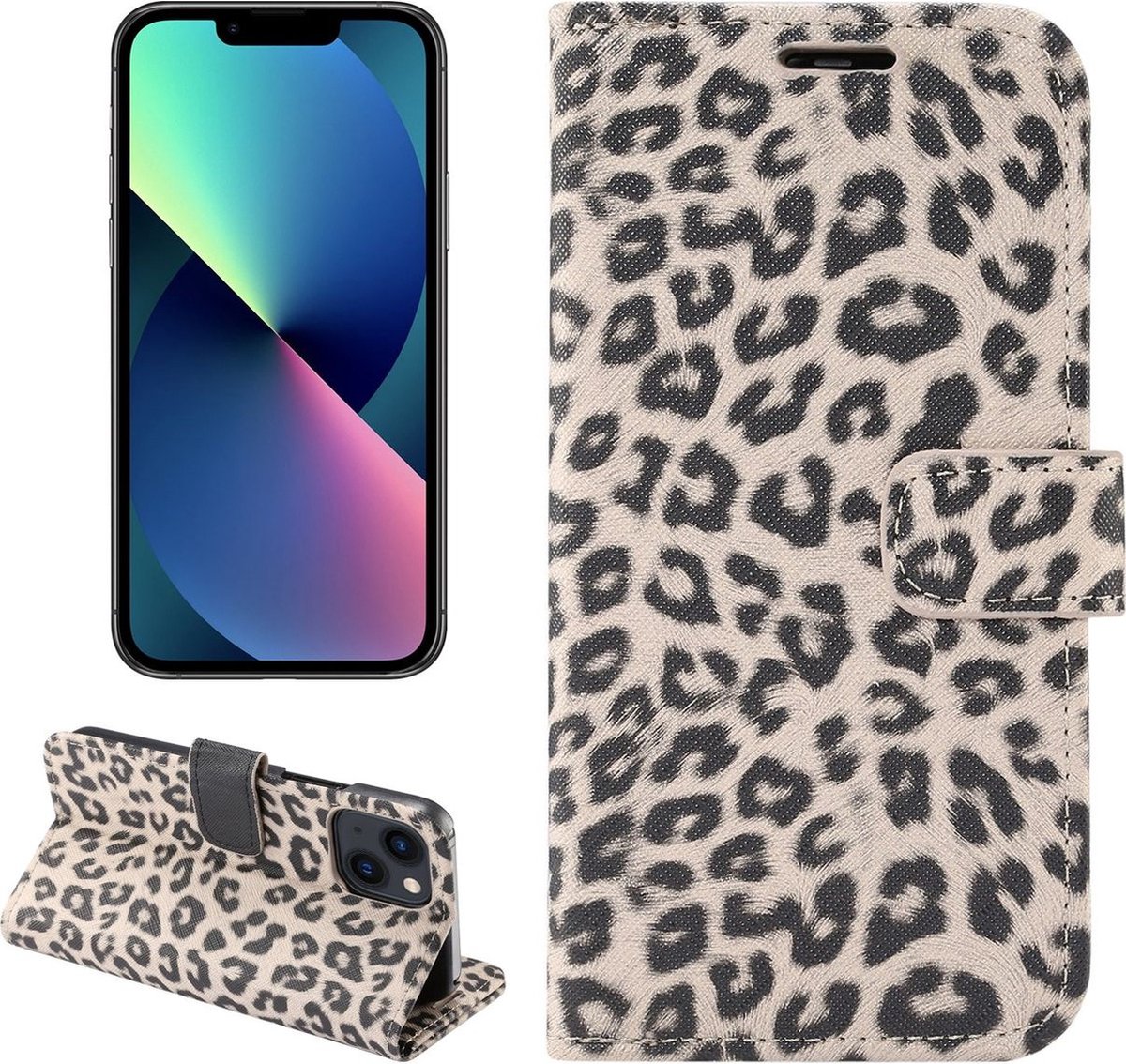 Mobigear Telefoonhoesje geschikt voor Apple iPhone 14 Hoesje | Mobigear Leopard Bookcase Portemonnee | Pasjeshouder voor 2 Pasjes | Telefoonhoesje voor Pinpas / OV Kaart / Rijbewijs - Bruin