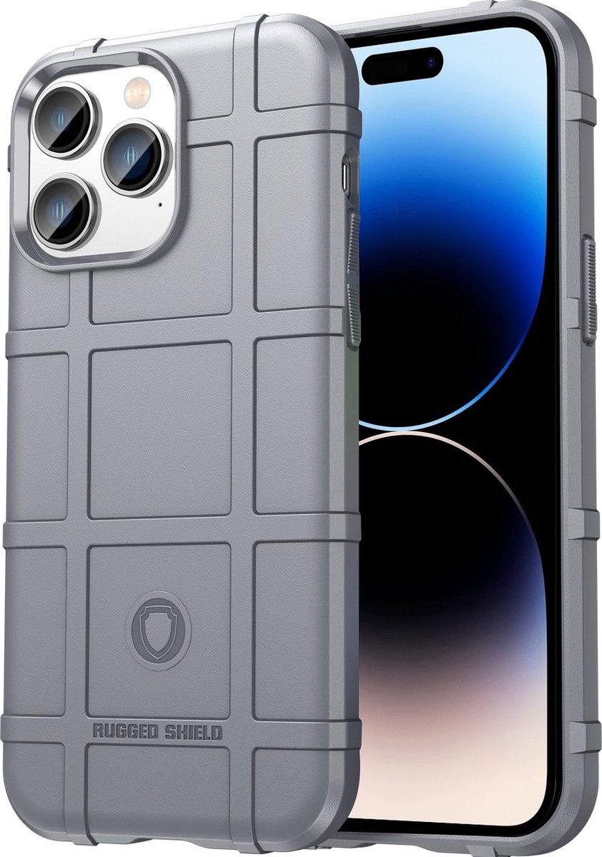 Mobigear Hoesje geschikt voor Apple iPhone 14 Pro Max Telefoonhoesje Flexibel TPU | Mobigear Rugged Shield Backcover Shockproof | Schokbestendig iPhone 14 Pro Max Telefoonhoesje | Anti Shock Proof - Grijs