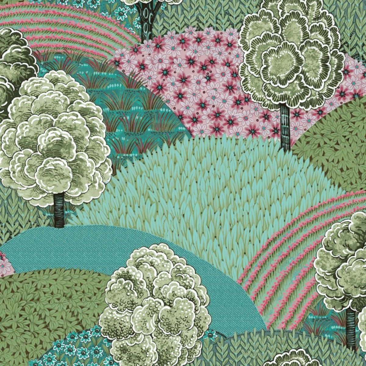 Behang met patchwork landschappen - Behang - Wandbekleding - Wallpaper - Vliesbehang - Blooming Garden 6 - 0,53 x 10,05 M.