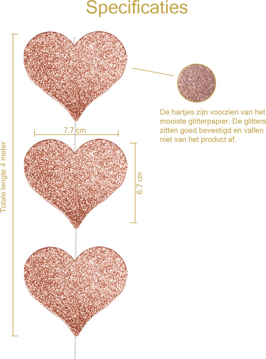 Rose Gouden Hartjes Versiering Hartje Slingers Gender Reveal Versiering Babyshower Geboorte Valentijn Versiering - 4m — afbeelding 4