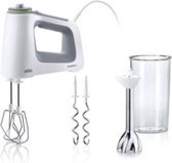 Braun MultiMix 3 HM3135WH Handmixer met 5 Snelheden en turbo, Inclusief Gardes, deeghaken, staafmixervoet, hakmolen en maatbeker, 500W, Wit