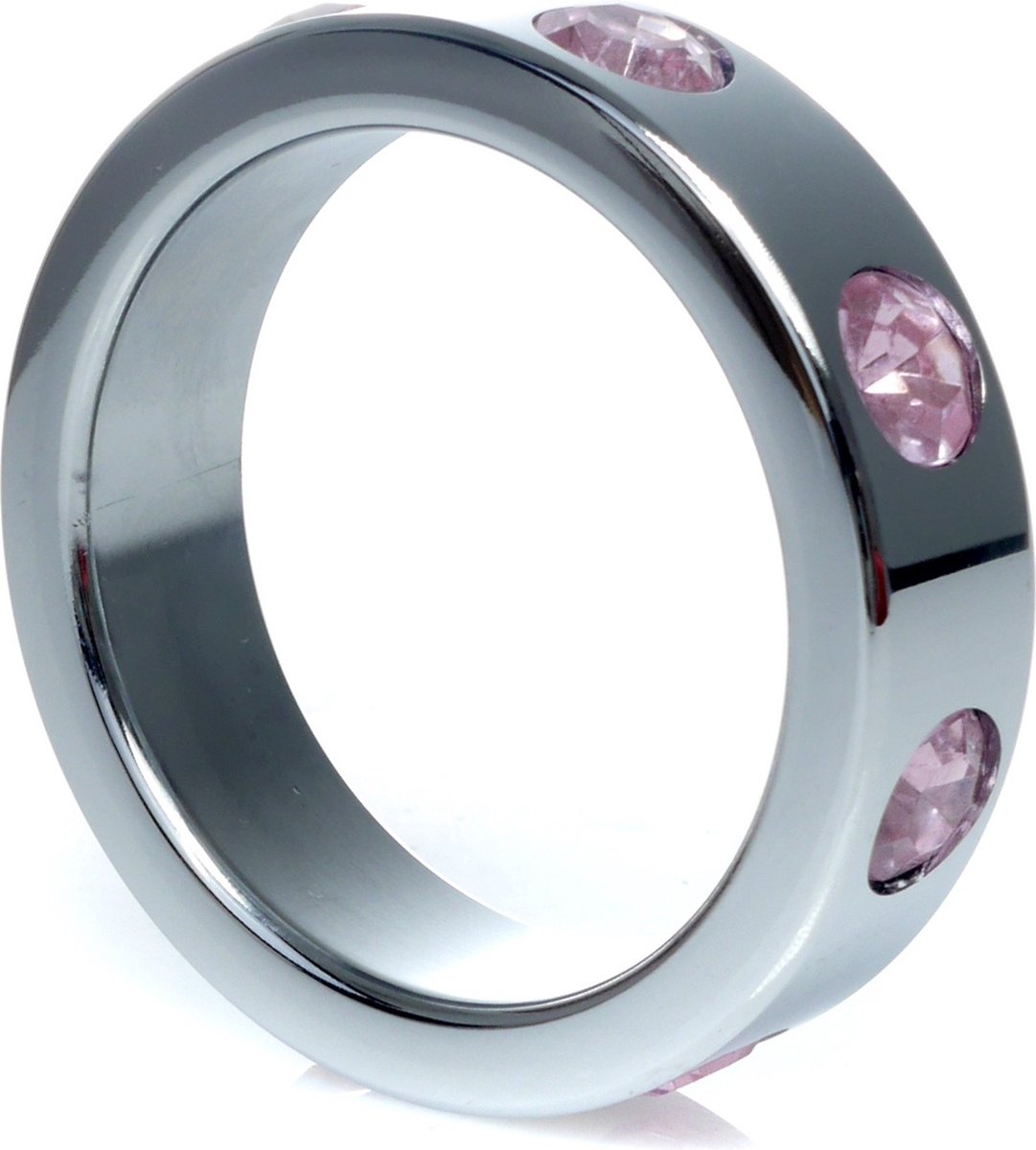 Goedkoopste Boss Series - Metaal - Cockring - Penisring met Lichtroze Diamanten - Groot