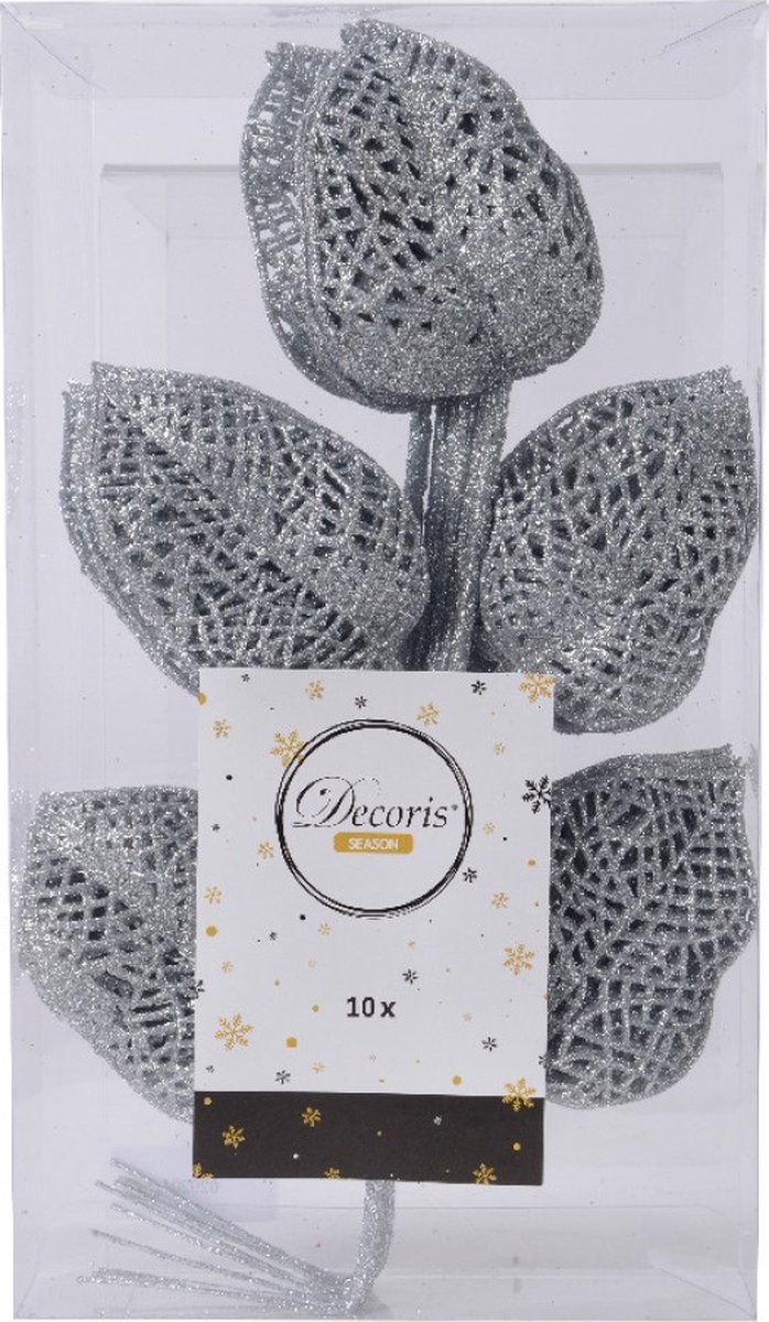 Kunstplanten, takdecoratie, decoratief blad zilver glitter L36cm 10 st