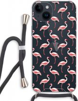 Case Company® - Hoesje met koord geschikt voor iPhone 14 Plus hoesje met Koord - Flamingo - Telefoonhoesje met Zwart Koord - Extra Bescherming aan alle Kanten en Over de Schermrand