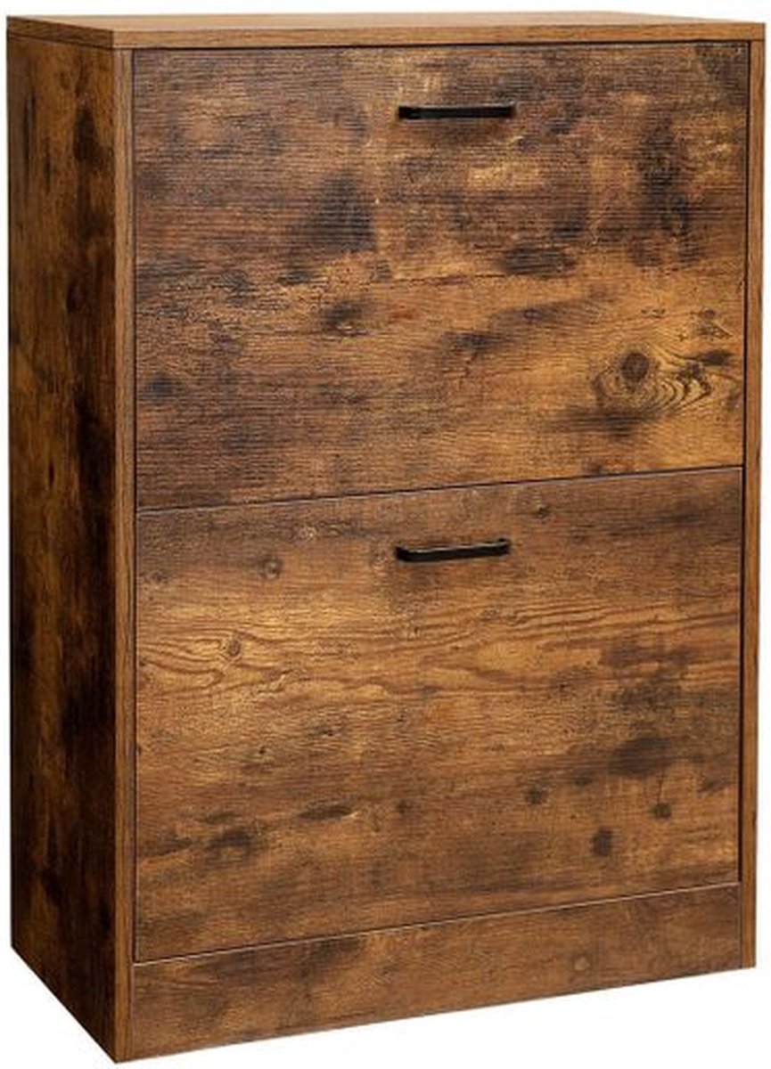 Schoenenkieper HWC-K45, schoenenkast schoenenrek, 81x60x25cm 2 kleppen, MDF gemaakt van paulownia ~ naturel bruin