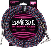 Ernie Ball 6063 geweven gitaar kabel 7,6 meter rood/wit/blauw/zwart 1x haaks, 1x recht jack 6,35 mm