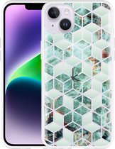 Geschikt voor Apple iPhone 14 Plus Hoesje Groen Hexagon Marmer - Designed by Cazy