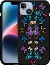 Geschikt voor Apple iPhone 14 Hoesje Zwart Vlinder Symmetrie - Designed by Cazy