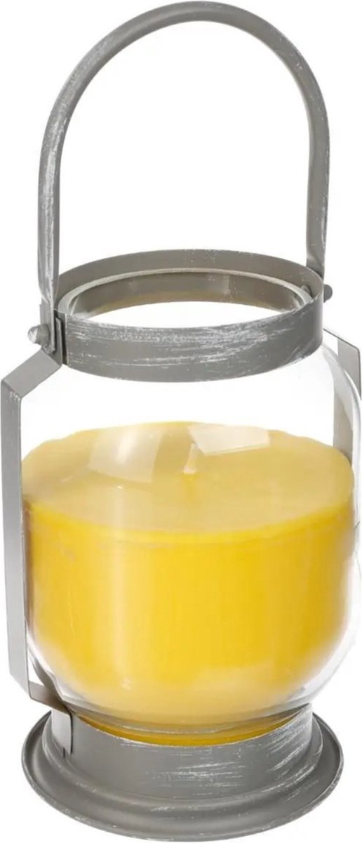 Atmosphera Citronella kaars/lantaarn - in glas - 65 branduren - Geurkaarsen citrus geur Geel