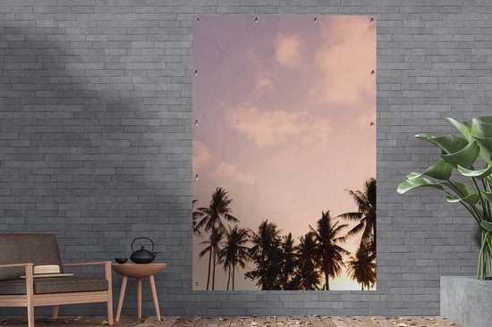 Tableau jardin - Palmier - Tropical - Ciel - Feuilles - 120x180 cm - Décoration de jardin jardin - Toile jardin - Affiche extérieure