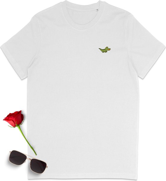 Dames, heren t shirt grappig krokokil logo print - S t/m 3XL - 4 shirt kleuren.