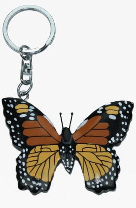 Houten vlinder sleutelhanger - Vlinders cadeau artikelen 6 cm