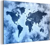 Wanddecoratie Metaal - Aluminium Schilderij Industrieel - Wereldkaart - Kleur - Blauw - 120x80 cm - Dibond - Foto op aluminium - Industriële muurdecoratie - Voor de woonkamer/slaapkamer