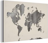Wanddecoratie Metaal - Aluminium Schilderij Industrieel - Wereldkaart - Beige - Zwart - Wit - 180x120 cm - Dibond - Foto op aluminium - Industriële muurdecoratie - Voor de woonkamer/slaapkamer