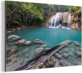 Wanddecoratie Metaal - Aluminium Schilderij Industrieel - Watervallen in Thaise nationaal park Erawan - 60x40 cm - Dibond - Foto op aluminium - Industriële muurdecoratie - Voor de woonkamer/slaapkamer