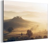 Wanddecoratie Metaal - Aluminium Schilderij Industrieel - Toscane - Mist - Zon - 120x80 cm - Dibond - Foto op aluminium - Industriële muurdecoratie - Voor de woonkamer/slaapkamer