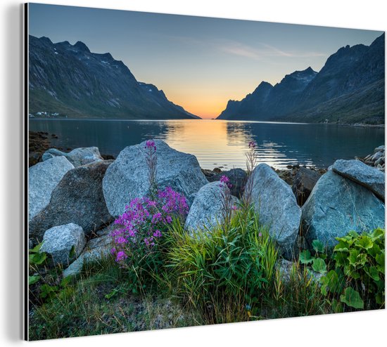 Ersfjordbotn fjord Noorwegen  Aluminium 60x40 cm - Foto print op Aluminium (metaal wanddecoratie)