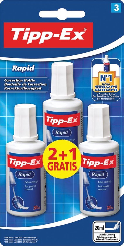Tipp-Ex Rapid Correctievloeistof - 20 ml - verpakking van 2+1 Stuks - Tipp-Ex