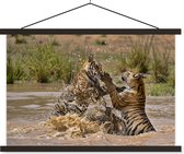 Poster Jeunes tigres jouant dans l'eau textielposter lattes noires 60x40 cm - Tirage photo sur plaque scolaire (décoration murale salon / chambre)