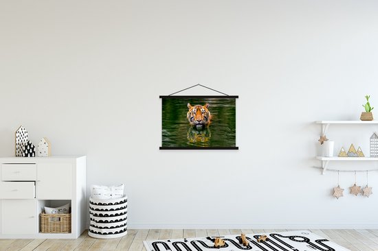 Affiche textielposter Tigre dans l'eau lattes noires 60x40 cm - Tirage photo sur assiette école (décoration murale salon / chambre)