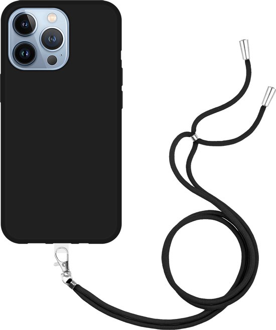 ZTOFERA Hoes voor iPhone 14 Pro, matte zachte achterkant, kaartenvak, koord, omhangband, premium PU leer TPU bescherming, zwart