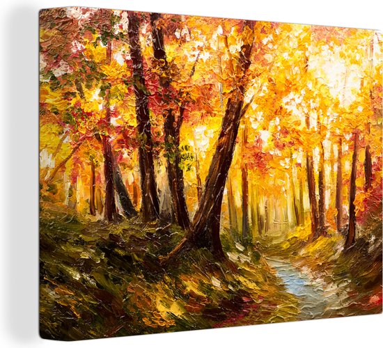 Toile - Peinture - Huile - Automne - Forêt - Oranje - 80x60 cm - Décoration - Intérieur