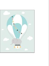 PosterDump - Olifant in een luchtballon groen - Baby / kinderkamer poster - Dieren poster - 42x29,7cm / A3