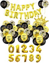 Goud/Zwart feestpakket 16, 18, 21, 30, 40, 50, 60, 70, 80 & 90 jaar verjaardag 60 stuks - Verjaardag versiering voor man & vrouw - 30 jaar verjaardag versiering - Verjaardag decoratie, slingers, ballonnen, helium folie ballonnen