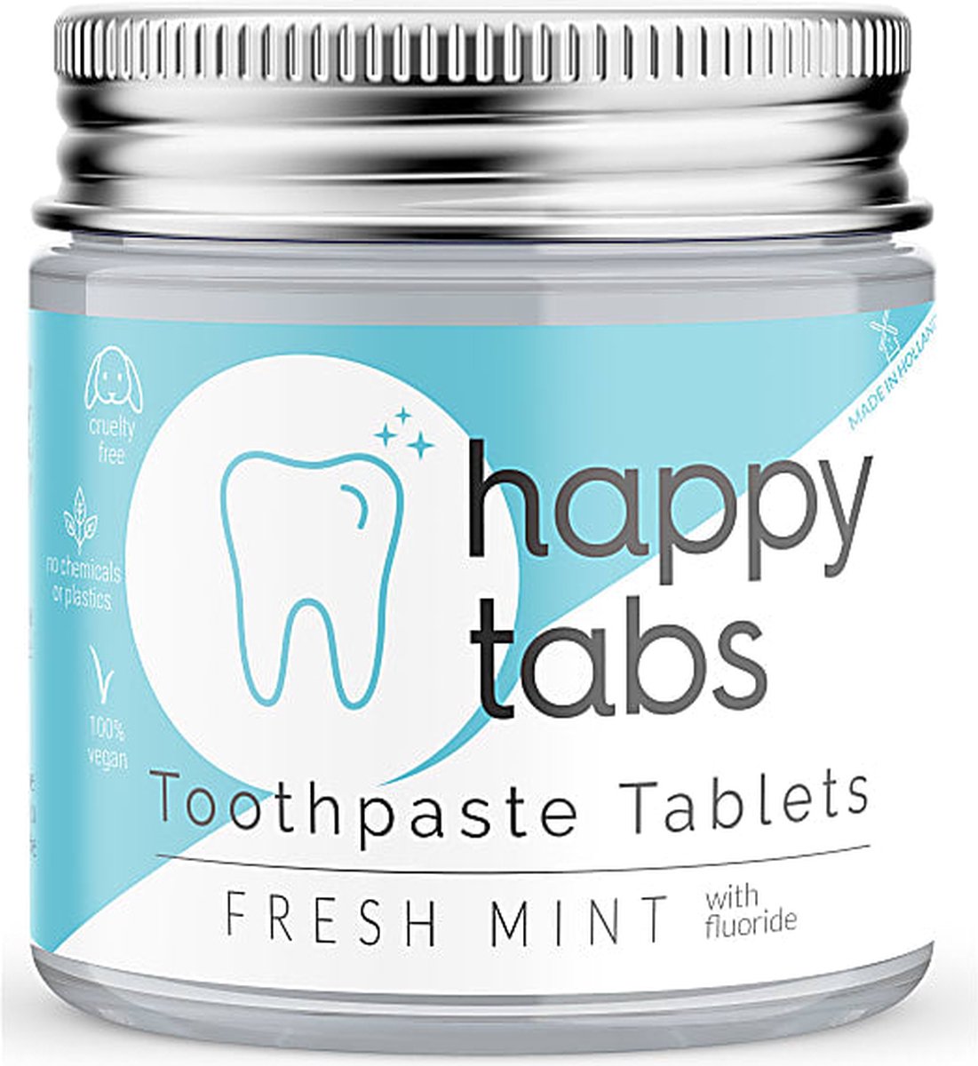 Tandpasta tabletten met fluoride - Fresh - Happy Tabs - 80 tabletten + glazen... | bol.com