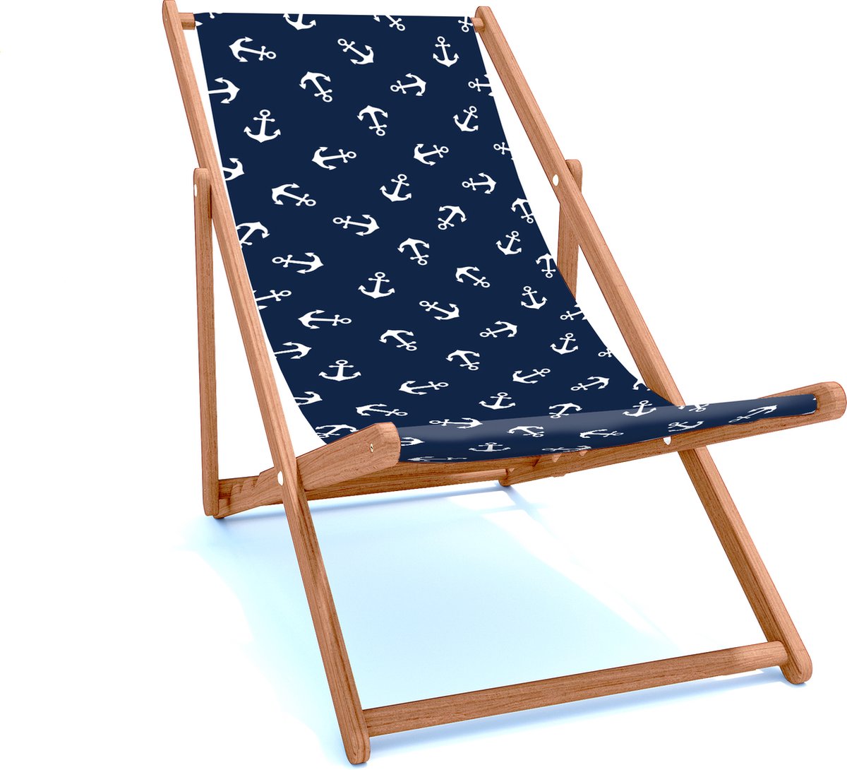 Holtaz Strandstoel Hout Inklapbaar Comfortabele Zonnebed Ligbed met verstelbare Lighoogte houten frame met stoffen Marine