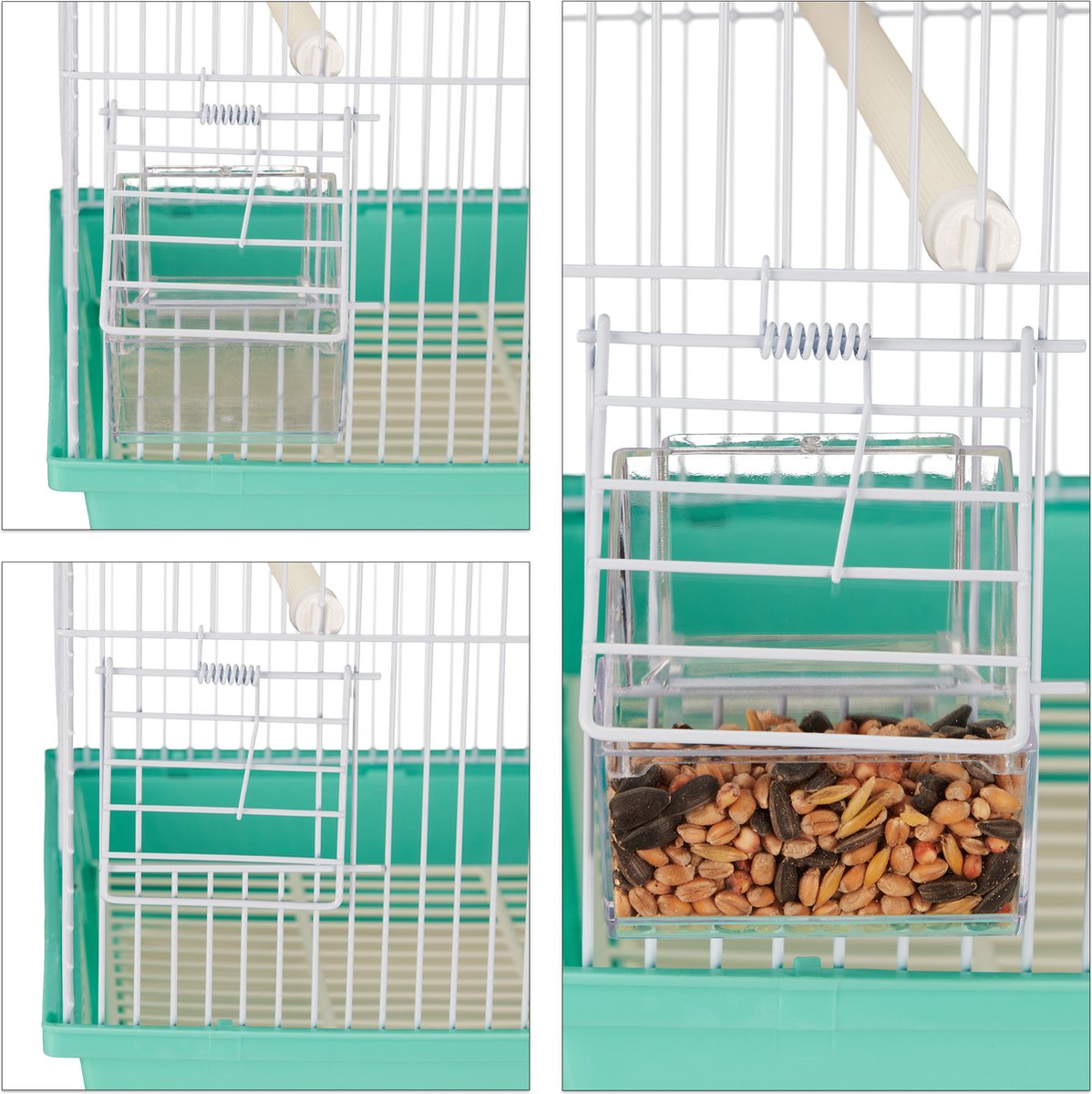 Relaxdays Cage à oiseaux, métal, pour de petits canaris, perchoirs &  mangeoires, HLP 56,5 x 46,5 x 35,5 cm, vert