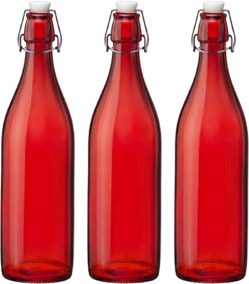 Cuisine Elegance set van 4x stuks weckflessen rood beugeldop glas van 1 liter