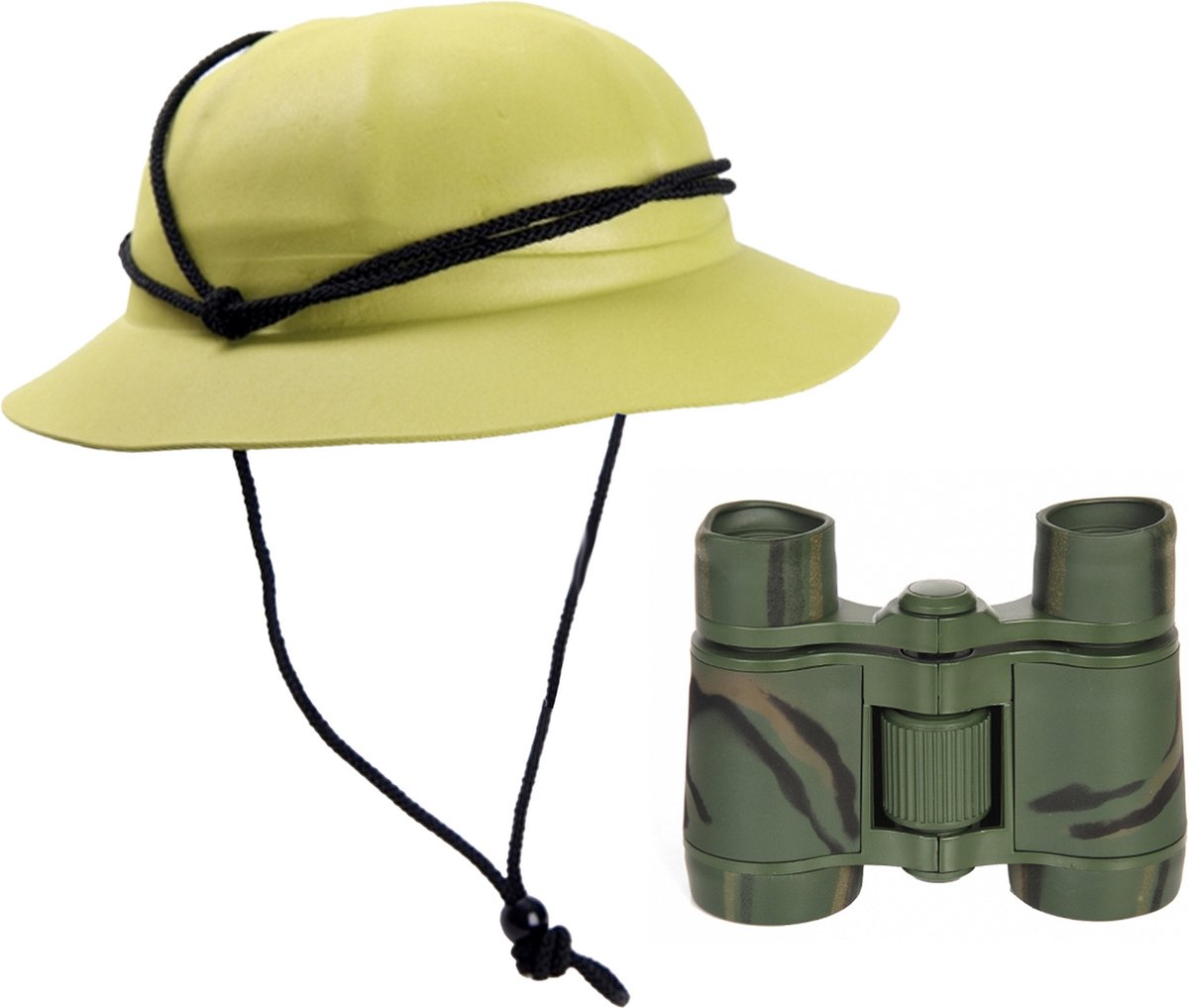 Carnaval/verkleed safari jungle helm voor kinderen met kinder verrekijker set