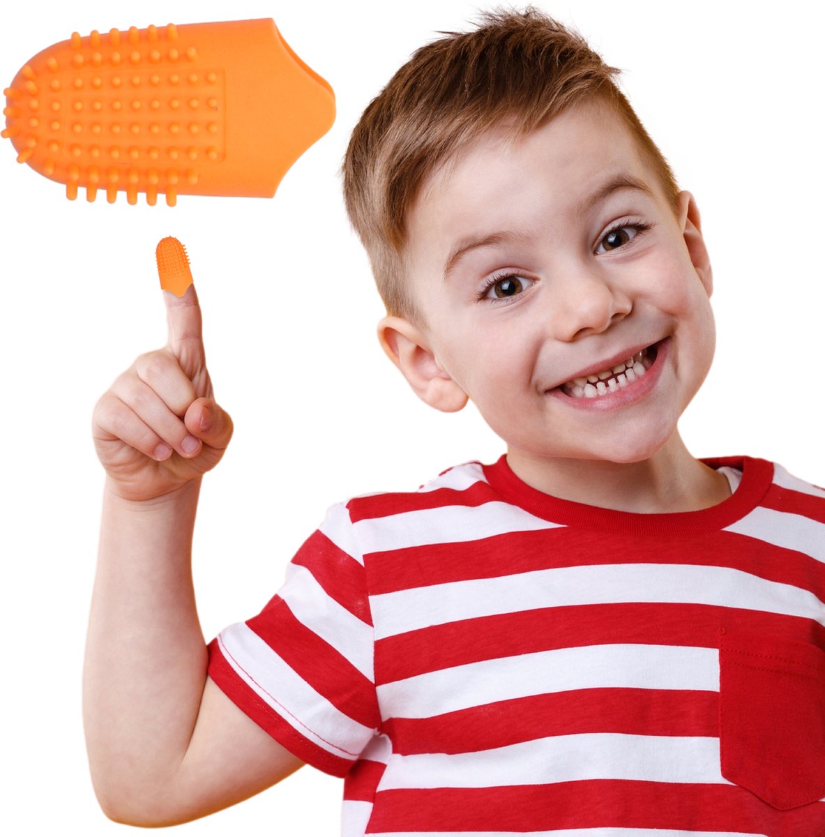 The Gumies® Kids - Vinger tandenborstel voor Kinderen – Appelsien Smaak – Te gebruiken zonder water of tandpasta – Tot 100 beurten – Zachte Tandenborstel met Opbergdoosje