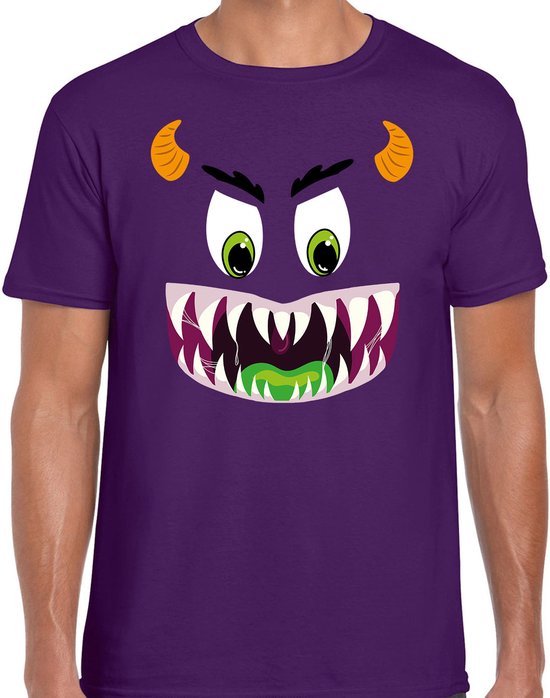 Monster gezicht verkleed t-shirt paars voor heren - Carnaval / Halloween  shirt /... | bol.com