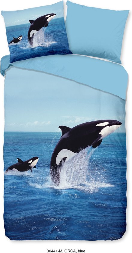 Pure Dekbedovertrek "orca in de zee" - Blauw - (200x200/220 cm) - Microfiber
