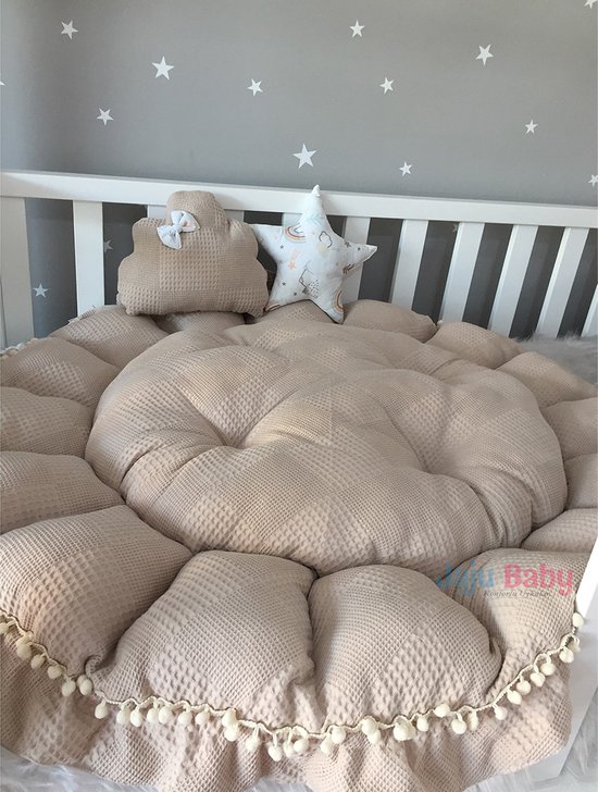 Jaju Baby - Baby Speelmat - Organische Katoen Speelkleden - Antibacterieel Speelmat - Anti-Allergisch Speelmat - Bruin en Regenboog Patroon - 120 x 120 cm van Jaju Baby — afbeelding 4