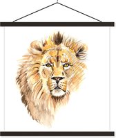 Posterhanger incl. Poster 60x60 cm - Schoolplaat - Illustratie - Leeuw - Bruin - Textielposter - Zwarte latten