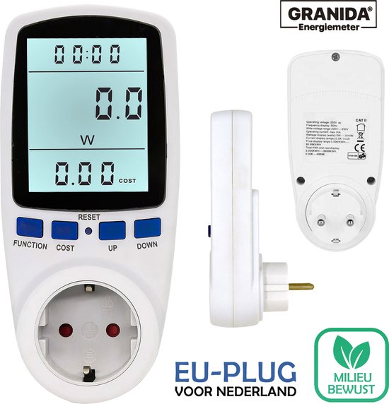 Granida® Energiemeter Verbruiksmeter - Energiekostenmeter - KWh meter -  Stroomverbruik... | bol.com