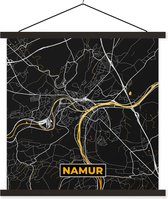 Posterhanger incl. Poster 120x120 cm - Schoolplaat - Stadskaart - Namur - Goud - Plattegrond - Kaart - Textielposter - Zwarte latten - Plattegrond